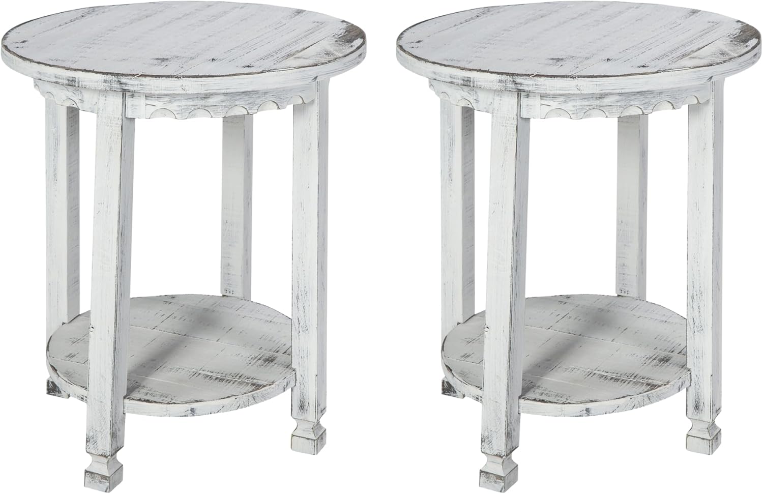 Alaterre Furniture Country Cottage Rustic Farmhouse Nightstand Set of 2-20in Small Round Side Table Set with Storage Shelf - Solid Wood Rustic Nightstands for Living Room or Bedroom (Antique White)