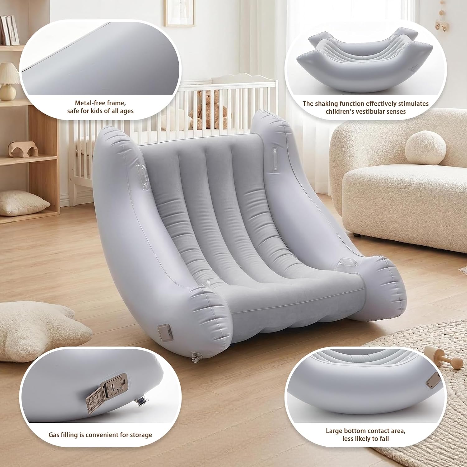 Autism Sensory Inflatable Rocking Chair for Kids, Sensory Room Must Haves Crash Pads Bubble Bouncer Sensory Play Equipment (Gray, 46.5-42.5-32.7inches)