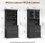 71" Farmhouse Kitchen Pantry Cabinet Freestanding Coffee Bar with Glass Doors or Drawers, Microwave Stand, Large Storage Hutch with Adjustable Shelves for Kitchen and Living Room，Black 3pcs