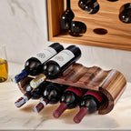 MultiBey 8-Bottle Acacia Wood Wine Rack - Freestanding Wine Compact Countertop & Cabinet Storage, Tabletop Wine Liquor Bottle Holder for Kitchen, Bar (16.34"x5.91"x4.92")