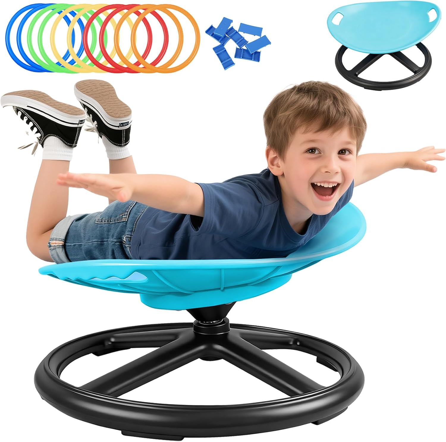 Spinning Chair for Autistic Kids, Peanut Shape Seat for Calming, ADHD & Autism Sensory Chair for Kids, Sensory Spinning Chair with Safety Handle & Non-Slip Design 3+ Years (Blue