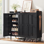 5+2 Tier Shoe Storage Cabinet with 3 Doors, 40" Tall Entryway Cabinet for 30 Pairs Shoe, Shoe Rack Organizer with 5 Adjustable Shelves & Metal Legs, Shoe Storage for Front Door Entrance, Black