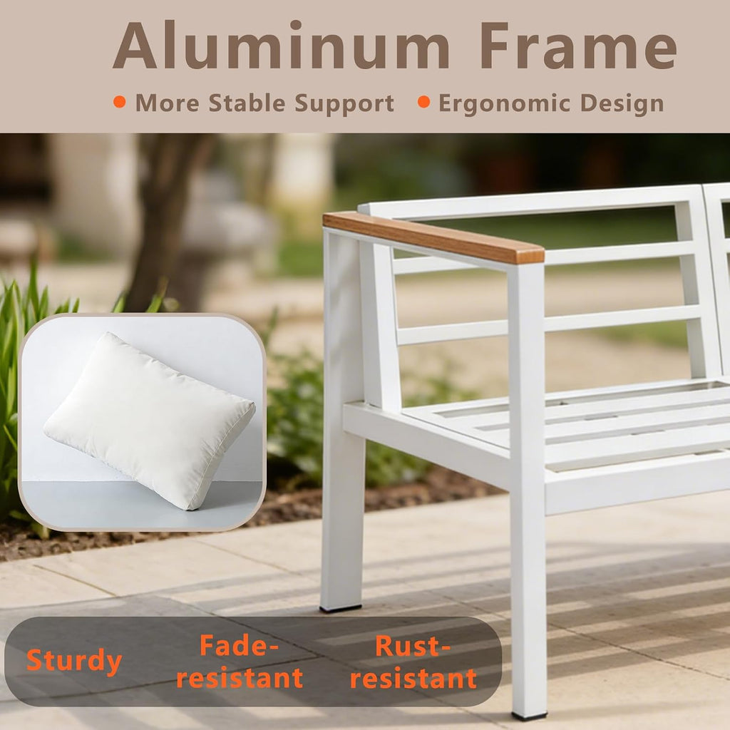 All-Aluminum Double Seater Sofa Waterproof Anti-Rust Outdoor Patio Loveseat for Garden Backyard White