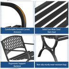 Outdoor Bench Garden Benchs, Weatherproof Anti-Rust Heavy-Duty Outside Bench Clearance, Wrought Iron Metal Bench for Front Porch, Patio, Park, Ergonomic Backrest, Slatted Seat