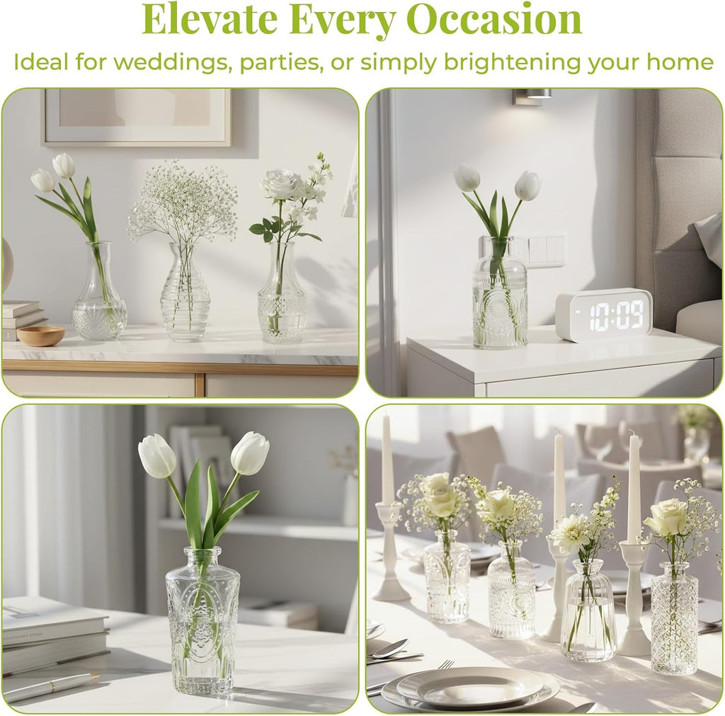 12 Pack Bud Vase in Bulk - BEAHOT Clear Flower Vases for Wedding Decorations, Glass Vase for Table Decorations, Small Vase for Home, Mother's Day, Centerpieces, Party, Office (Clear)