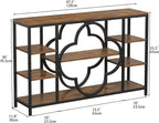 GiftGo 47" Farmhouse Console Tables for Entryway Retro Sofa Table Behind Couch Open Display Storage Shelves for Foyer, Hallway, Front Door,Living Room,Elegant Four-Leaf Clover (Rustic Brown, 47")