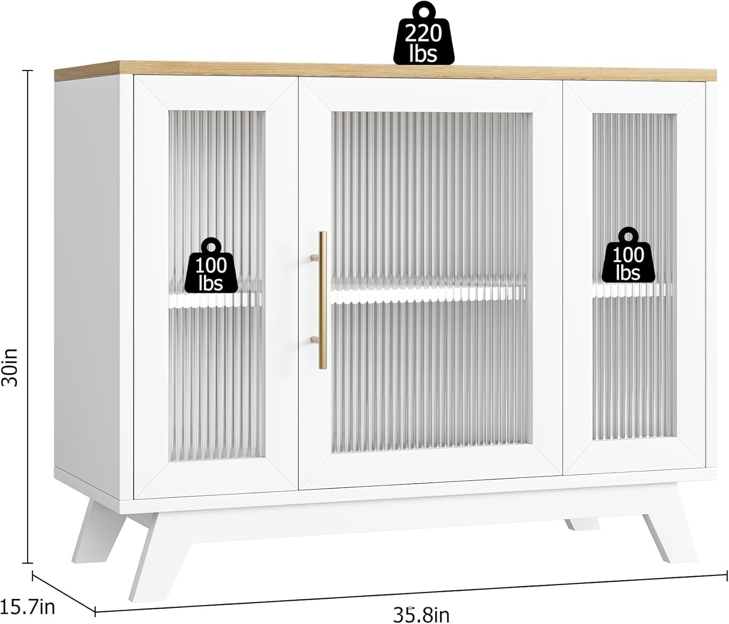 CABIHOME Buffet Cabinet, 36" Sideboard Buffet Storage Cabinet with Adjustable Shelves and Fluted Glass Door, Modern Coffee Bar, Table for Kitchen, Dining Room, Natural