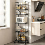 GOESWELL 6-Tier Slim Storage Cart: Rolling Utility Cart on Wheels with 2 Lockable Casters, Narrow Metal Shelving Unit for Kitchen Bathroom Laundry Home Organizer Black