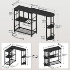 HOOBRO L-Shaped Bar Table, Home Bar Unit with Charging Station, 3-Tier Shelves with Wine Rack, 360° Extendable Bar Table on Wheels, Corner Mini Coffee Cabinet, for Pub, Kitchen, Black BB183UBT01