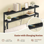 FAVOOSTY 46.8" Skinny Console Table with Charging Station and LED Light, 5.9" Narrow Sofa Table with Power Outlets and Type C & USB Port, Behind Couch Table for Living Room, Hallway, Entryway, Black