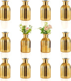 NUPTIO Bud Vases Small Gold: 12 Pcs Glass Vase Set in Bulk for Flowers - Mini Vintage Flower Bottle Single Vases for Wedding Table Centerpieces