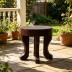 Rustic Round Wooden End Table, 13.5" H Dark Brown Solid Wood Accent Side Table with Sculptural Legs, Bedroom, Patio,