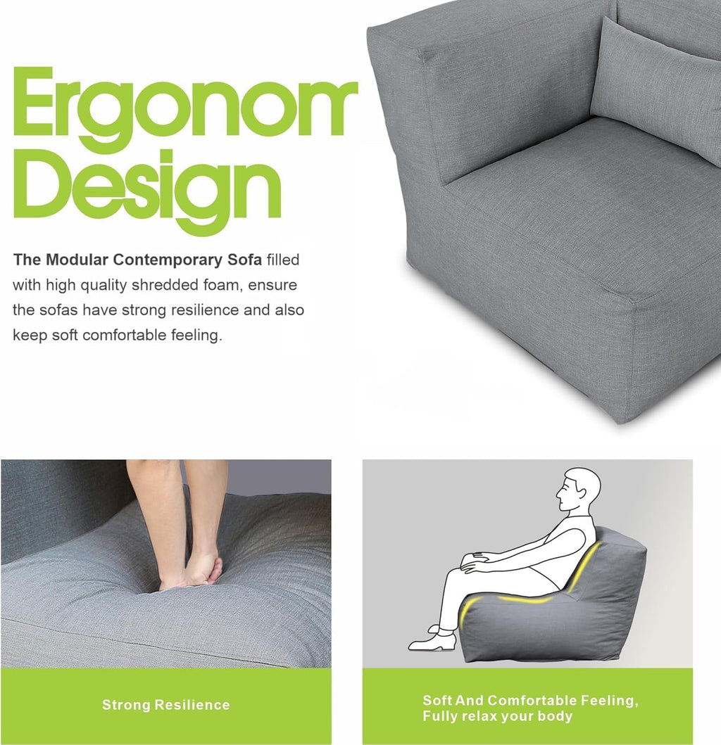 Dineli Modern Arm-Rest Chair Coner Chair Outdoor Furniture Comfy Patio Couch Sofa Outdoor Bean Bag Chair Creating a Unique Patio Garden Modular Contemporary Sofa Lazy Sofa for Outside - Dark Gray