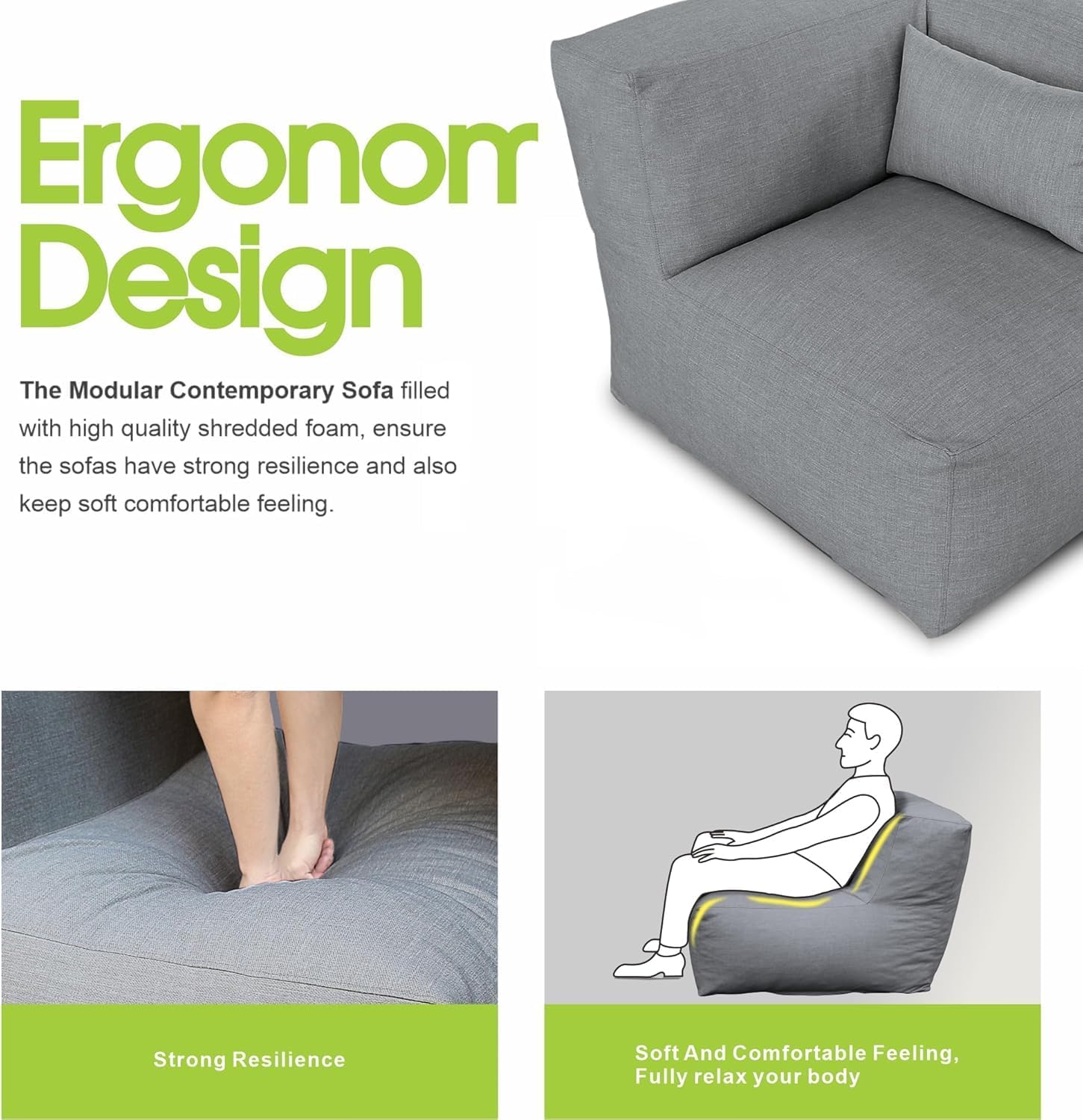 Dineli Modern Arm-Rest Chair Coner Chair Outdoor Furniture Comfy Patio Couch Sofa Outdoor Bean Bag Chair Creating a Unique Patio Garden Modular Contemporary Sofa Lazy Sofa for Outside - Dark Gray