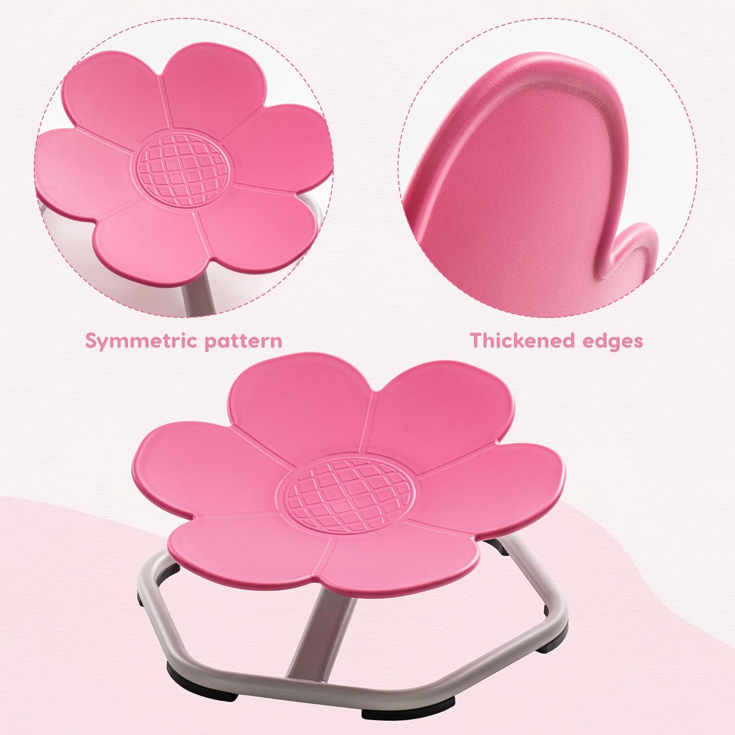 ROBUD Kids Sensory Swivel Chair, Kids Swivel Chair with Non-Slip Design, Training Body Coordination, Flower Shape Wobble Chair, No Assembly, Pink