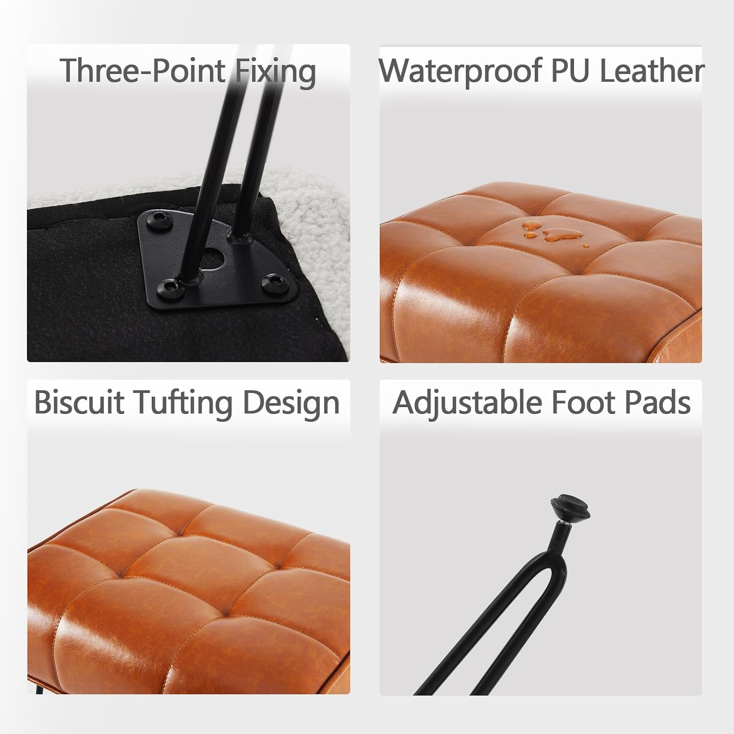 EBENCHICO PU Leather Vanity Stools, Vanity Stool Chairs for Makeup Faux Leather Foot Stools Ottoman with Metal Leg Make up Chairs for Vanity Small Bench Seat for Living Room Bedroom (Whiskey Brown)