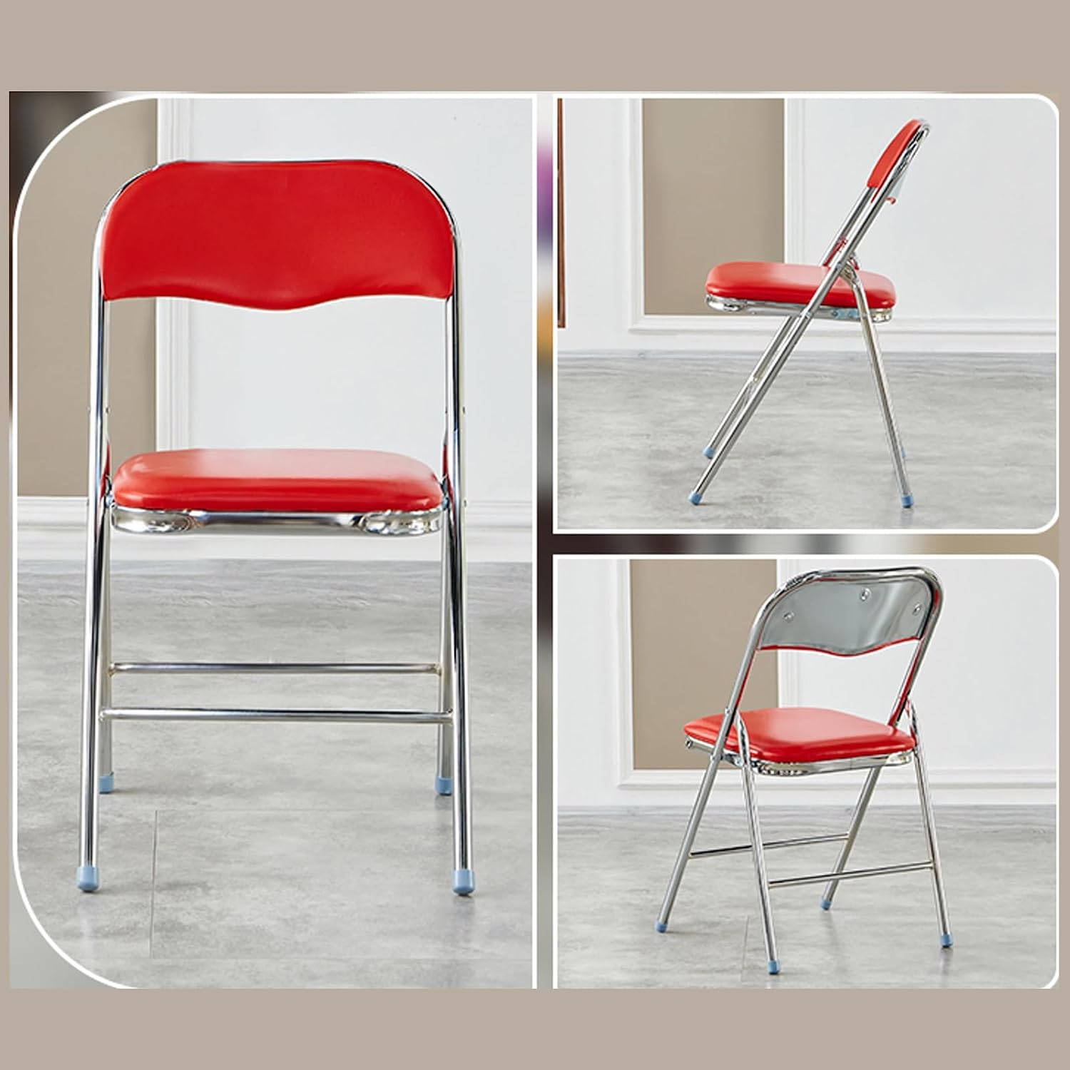 Folding Chair - Reception Chairs Stools Stackable，with Padded Cushion,Weight Capacity 200KG，Easy Storage Under, Great for Small Apartments(Browns,Baking Paint)