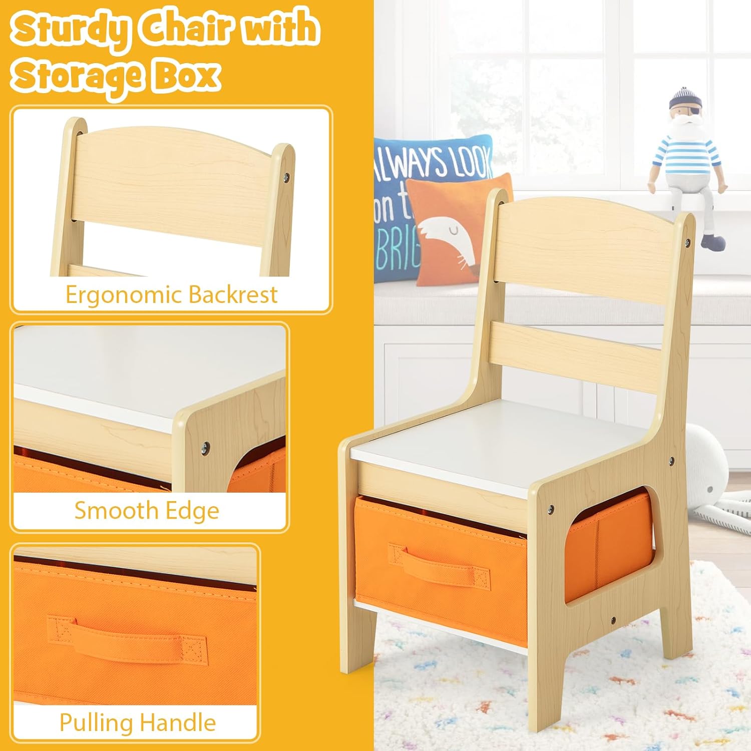 Costzon Kids Table and Chairs, Multifunctional Wooden Toddler Activity Desk Set w/Reversible Tabletop, Storage Drawers and Bookshelves for Drawing, Reading, Crafts, Toddler Table and Chair Set