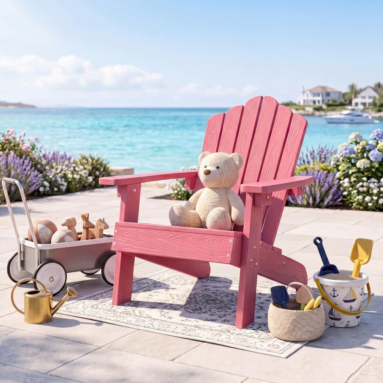 Giantex Kids Adirondack Chair, All-Weather HIPS Children's Outdoor Chair with Tilted High Backrest, Toddler Beach Chair for Garden Patio Backyard, Kids Lawn Chairs for Age 3-7 (1,Pink)