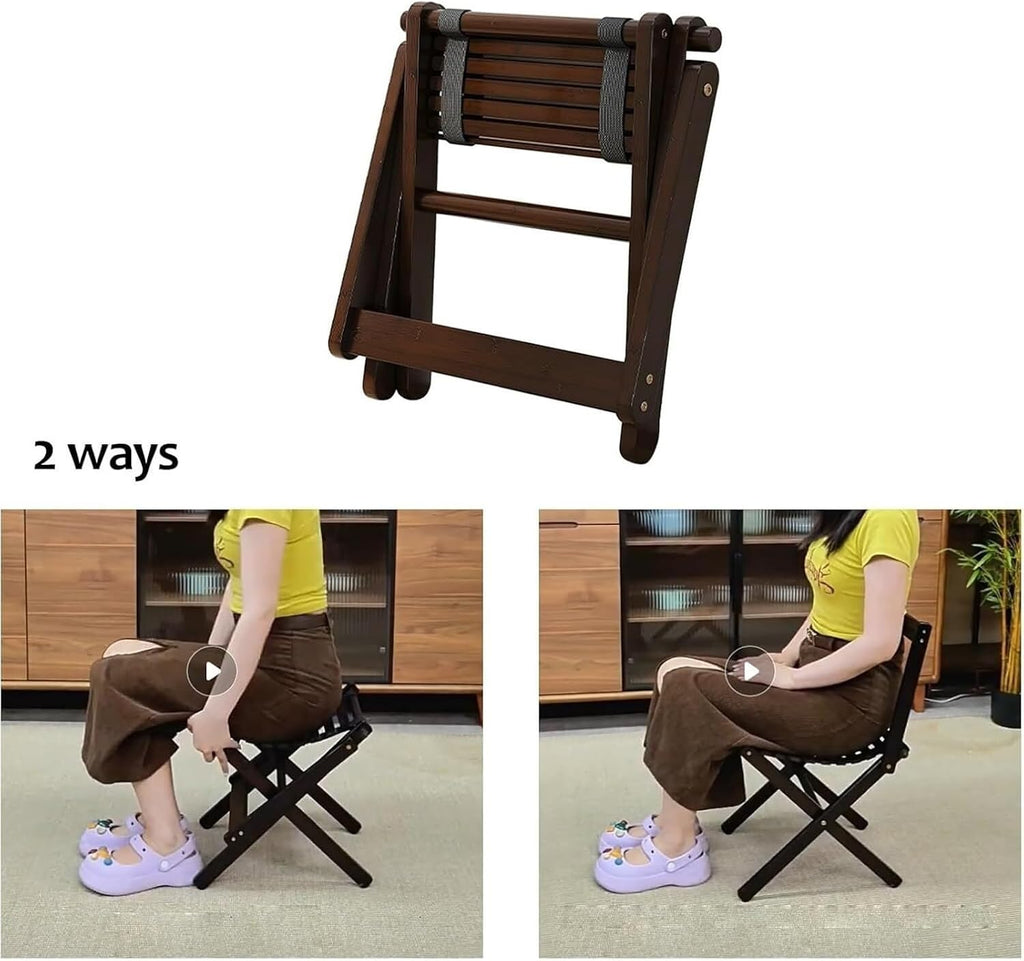 Folding Dining Chairs Set of 2 Foldable Bamboo Kitchen Chair Bamboo Frame Easy to Store for Apartment Small Space