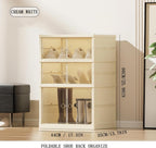 3Tier Foldable Shoe Rack Organizer for Closet,6Pairs Collapsible Plastic Shoe Shelf,Large Shoes Cabinet with Door,Clear Stackable Storage Box Easy Assembly,for Living Room(3Tier6Pairs Cream White)