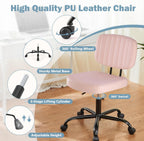 DUMOS Armless Home Office Executive Chair - Small Desk Chair with Low Back Lumbar Support, Height Adjustable PU Leather Computer Task Chair with 360° Swivel Wheels, for Adults, Pink