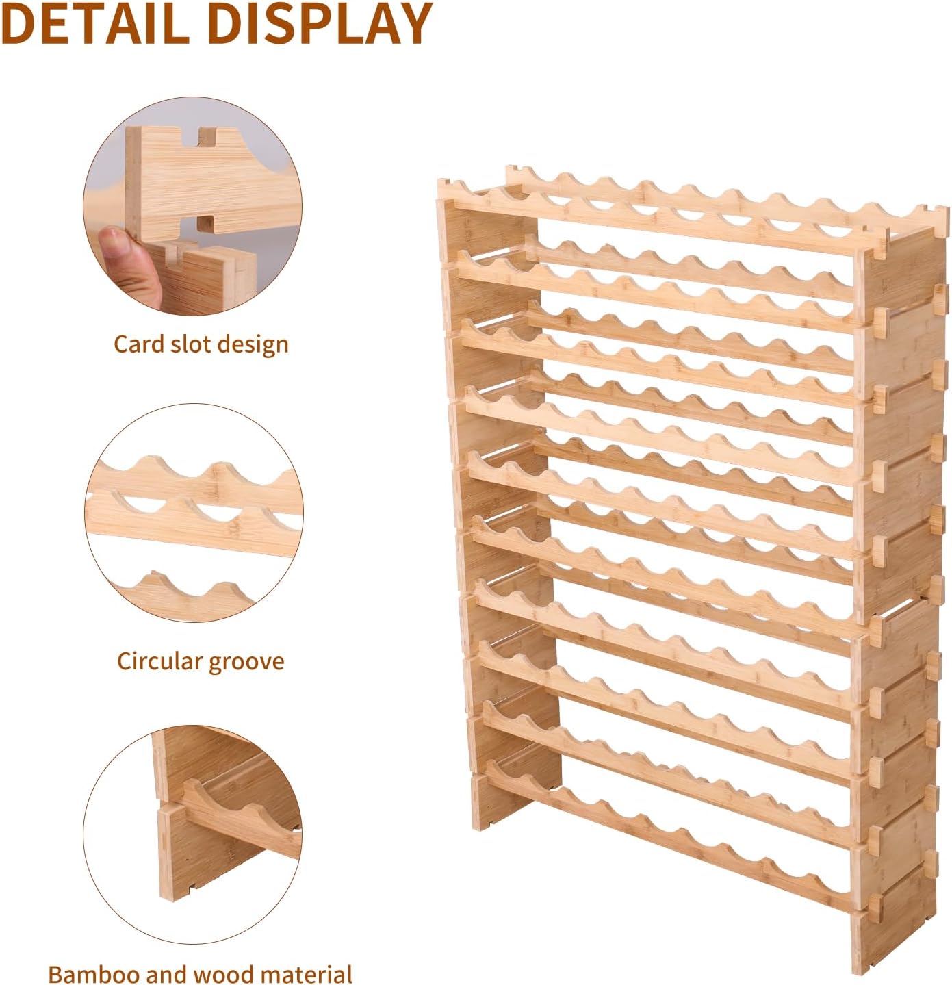 90 Bottle Bamboo Wine Rack Stackable Storage Freestanding Floor Wooden Modular fWine Rack Shelf