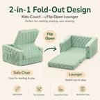 Toddler Couch for Kids, 2-in-1 Kids Fold Out Couch with Flip Open Sofa Lounger, Soft Flannel Kids Sofa Chair for Playroom Bedroom, Green