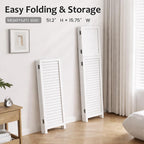Short Room Divider 3 Panel, 51" H Modular Detachable Wall Partition, Louver & Solid Wood Privacy Screen for Clutter Concealing, Small Space Division for Home Office, White