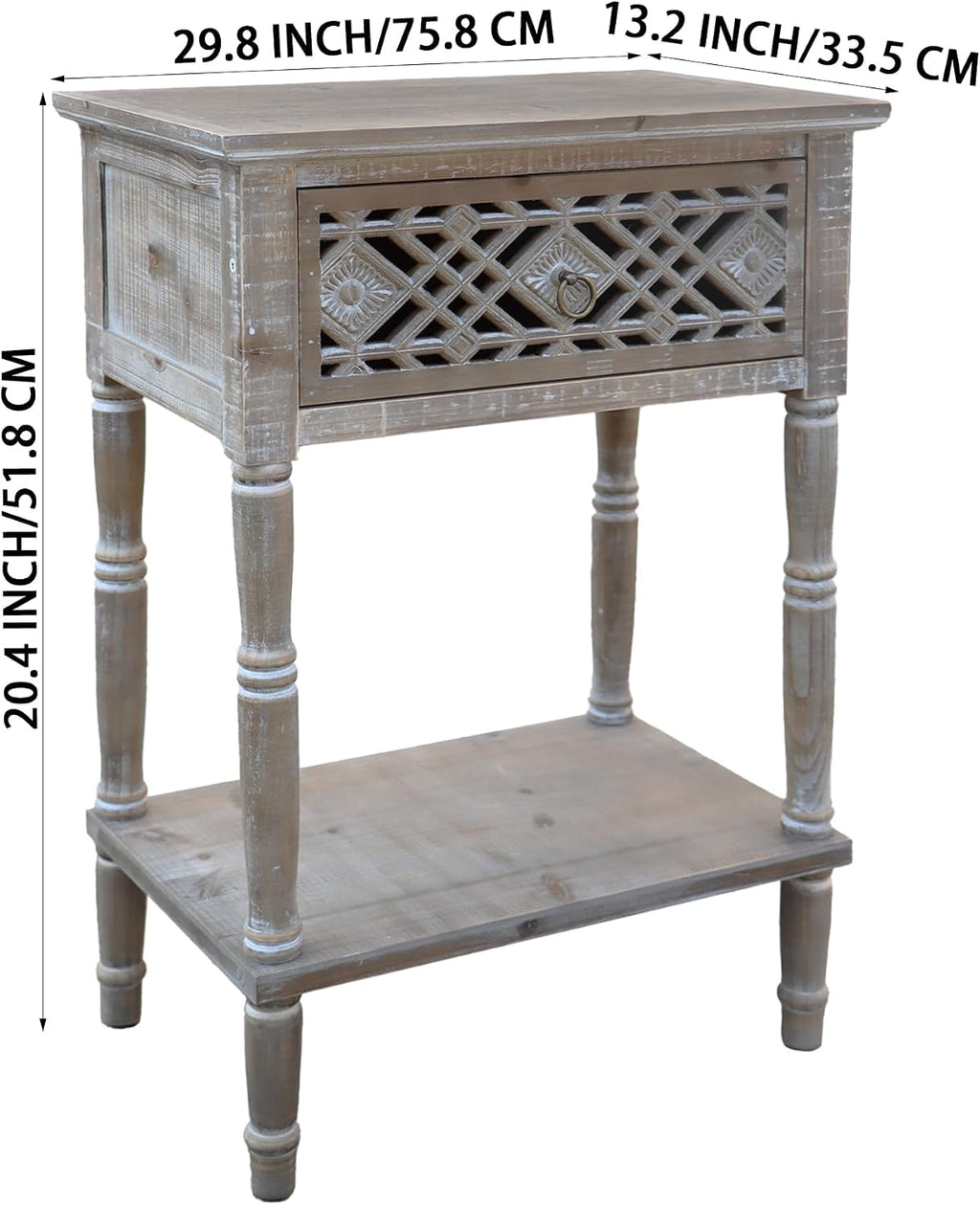 PARISLOFT Vintage Wood End Table,Farmhouse Style (Dark Gray)