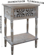 PARISLOFT Vintage Wood End Table,Farmhouse Style (Dark Gray)