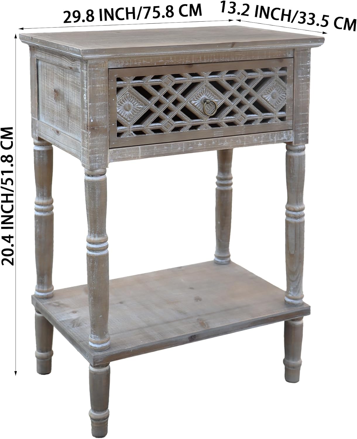 PARISLOFT Vintage Wood End Table,Farmhouse Style (Dark Gray)