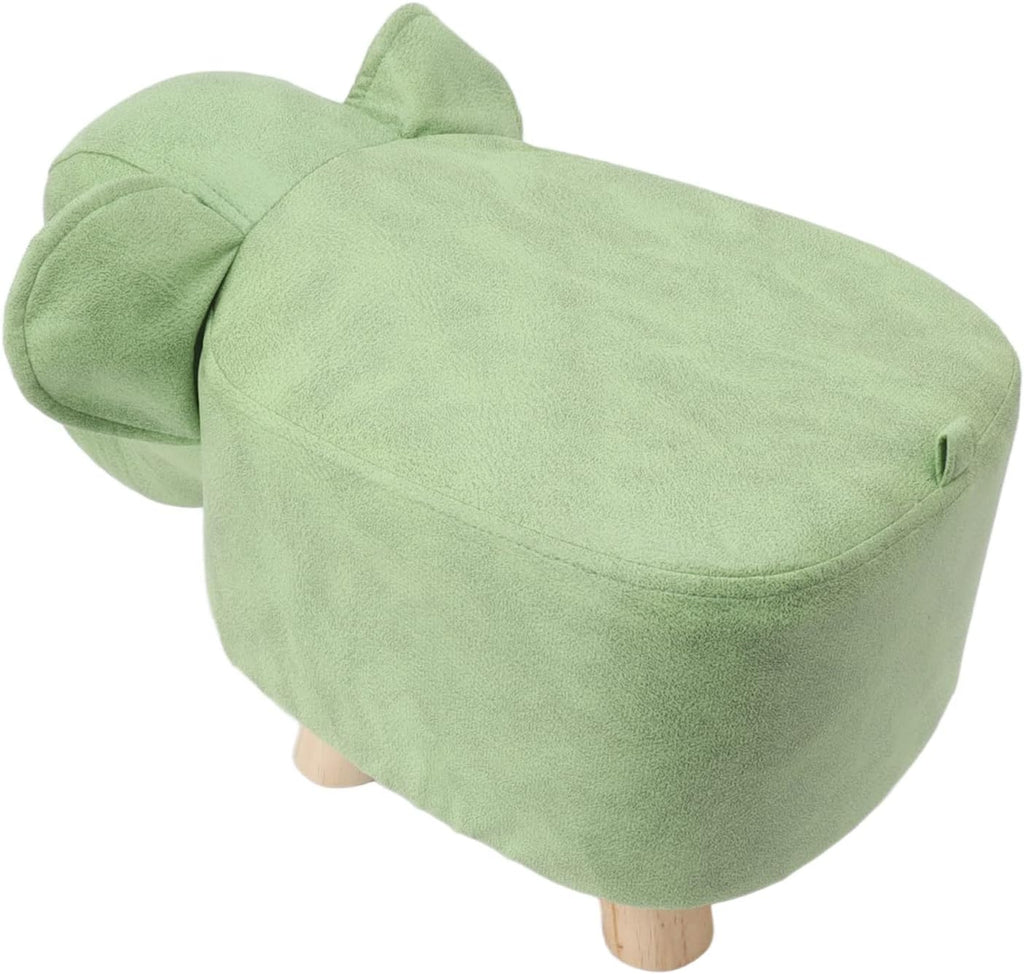 Focket Animal Footstool, Cute Elephant Shaped Ottoman Soft Padded Cushion Non Slip Feet Upholstered Kids Footstool with Premium Pine Wood Frame for Bedroom Living Room Entryway (Green)