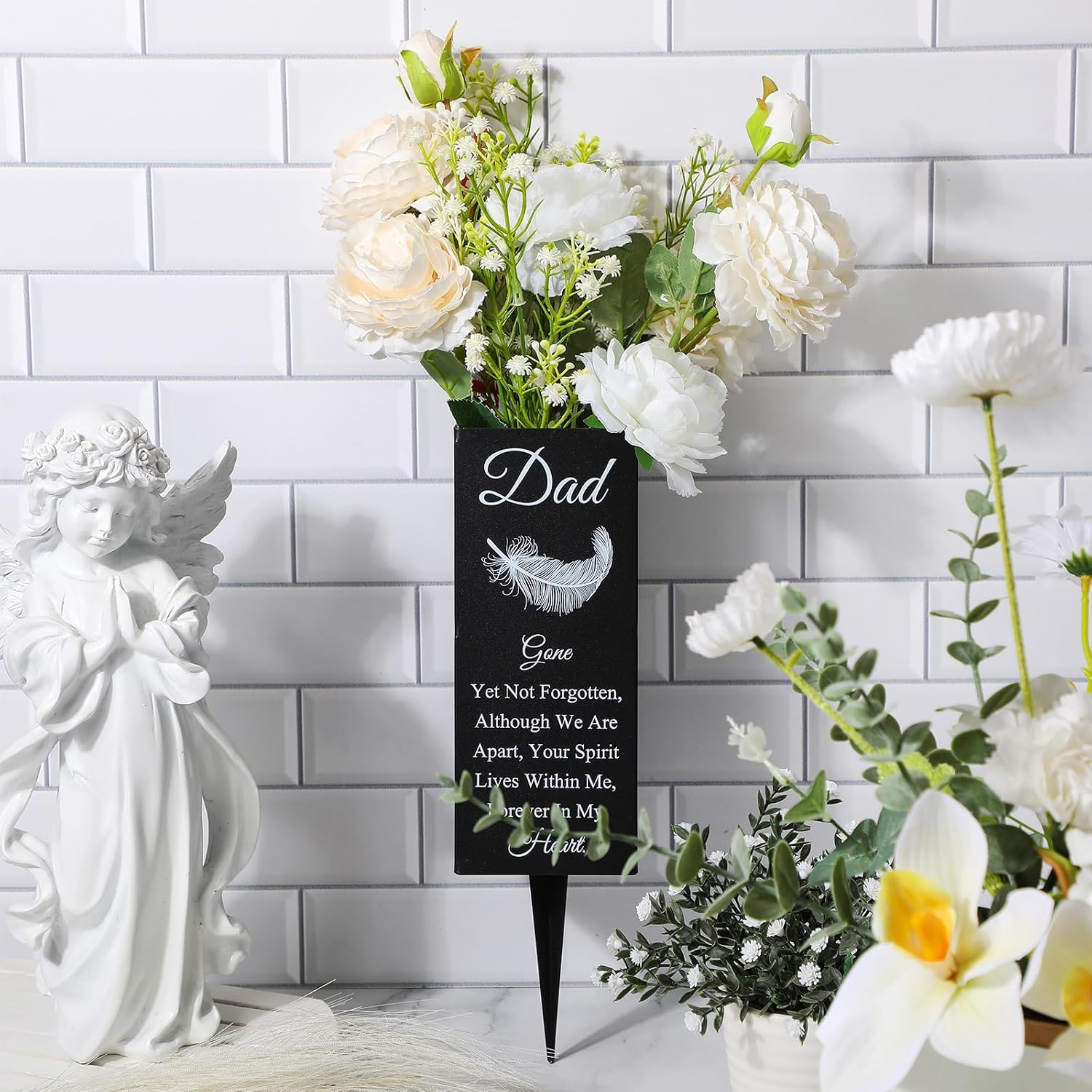 Geosar Dad Grave Decorations for Cemetery Father's Day Metal Grave Vases Decor Father Memorial Cemetery Flower Holder with Spike Dad Floral Graveyard Decorations for Burial Ground Lawn Yard Funeral