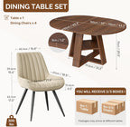 Extendable Round Dining Table Set for 4-6, 5-Piece Oval Kitchen Table with Hidden Storage, Wooden Dining Table Set with Upholstered Chairs for Small Spaces, Apartment (Walnut Table, 4 Beige Chairs)