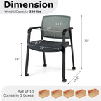 Giantex 10-Pack Waiting Room Chair Set, Rolling Office Desk Chairs with PU Wheels, Armrests, Stackable Guest Chair for Office, School, Lobby,Reception, Conference, Grey
