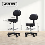 Frassie Drafting Chair with Back Adjustable Spa Bar Rolling Stool Multi-Purpose Office Desk Chair, Swivel Task Chair with Footrest Ring (Black)