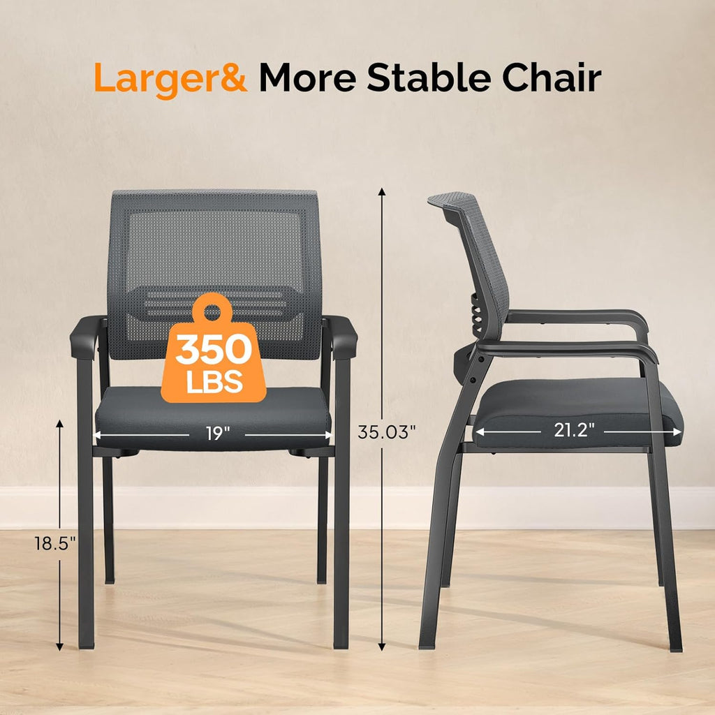 VINGLI Oversize 350 lbs Waiting Room Chairs, 4P Stackable Office Chairs, Grey, Contemporary Style, Mesh Back & Seat, Steel Frame, 355 lbs Capacity