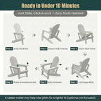 Adirondack Chair with Cup Holder,Tool-Free Assembly,No Screws Needed,All-Weather HDPE Plastic Outdoor Patio Chair,Wood-Grain Slatted Look,Easy to Take Apart for Storage,Fire Pit Chairs（Navy blue）