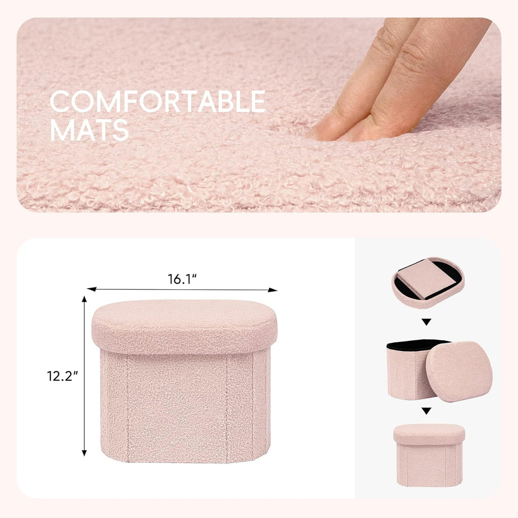 PINPLUS Storage Ottoman Boulce Tufted Oval Small Ottomans for Living Room Foot Rest with Storage, Pink 16.1"x12.2"x12.2" (Pink)
