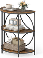 Giantex Half Round End Table - 3-Tier Narrow Sofa Side Table w/Study Metal Frame & Storage Shelves, Half Moon Circle Bedside Night Stand for Living Room Bedroom Small Spaces (Rustic Brown,1)