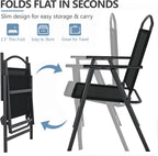 SWITTE Folding Patio Chairs Set of 2, Outdoor Dining Chairs with Armrests, Breathable Textilene & Steel Frame for Lawn, Garden, Yard or Poolside - Black