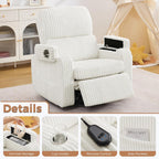 Power Swivel Rocker Recliner,Oversized Glider Recliner Nursery with Adjustable Headrest,Rocking Chair Nursery Recliner with Removable Cushion and Arm Storage for Living Room,Infinite Position,White