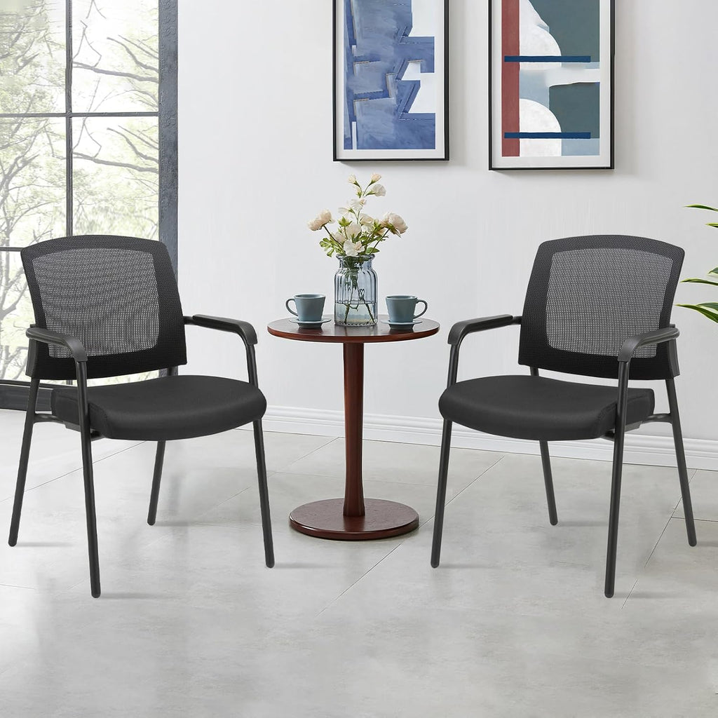 CLATINA Stacking Chairs Set of 4, Stackable Waiting Room Chairs No Wheels with Armrest, Ergonomic Mesh Office Reception Guest Chair for Home Conference Lobby Church School Meeting Training, Black