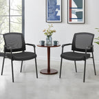 CLATINA Stacking Chairs Set of 4, Stackable Waiting Room Chairs No Wheels with Armrest, Ergonomic Mesh Office Reception Guest Chair for Home Conference Lobby Church School Meeting Training, Black