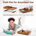 Couch Insert Tray for Middle Seat, Acacia Wood Couch Table with 2 Cup Holders, Fits Armless Sofa & Sectionals, Fold-Flat Tray for Drinks, Snacks & Remotes