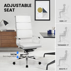 GTPOFFICE Modern White High Back Ergonomic Office Chair with Lumbar Support, Adjustable Height, Bonded Leather, Wheels