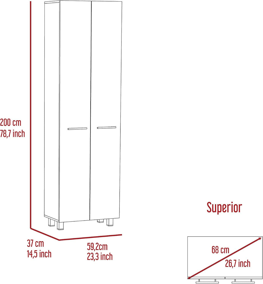 Pensacola Double Door Pantry Cabinet: 78" High Storage with 5 Shelves - White Modern Style Particle Board for Home Organization & Kitchen Storage