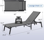 Murago Outdoor Chaise Lounge Chair Set of 2, Foldable Lightweight Patio Lounge Chair with Assembly-Free, 5-Position Adjustable Backrest, Pool Lounge Chairs for Poolside, Beach, Patio, Lawn, Dark Grey