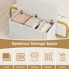 LOKO 35.5” Storage Chest, Lift Top Storage Box with Metal Hinges, Wooden Storage Bench with Safety Hydraulic Strut, Large Modern Storage Trunk for Living Room, Bedroom, Entryway (White)